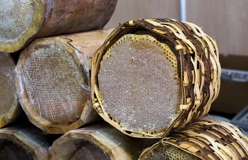 Sweet fresh honey in the sealed comb frame