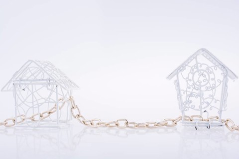 Little metal house and and a birdhouse on a white background