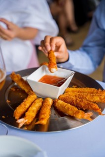 Shrimp or prawn battered with breadcrumb dough at an event at the buffet