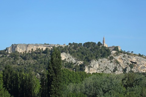 View rocks and mountains with church Notre-Dame de Beauregard