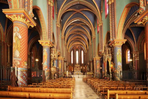 Interior view of baroque Saint-Dame-du-Bon-Remède church
