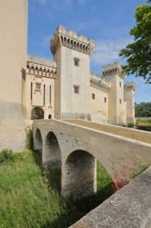 Historic Château du roi René built 15th century with stone arch bridge and moat
