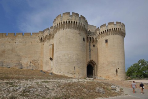 Entrance with two defence towers to the historic Fort Saint-André