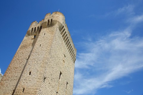 View up to the tower of the Romanesque monastery Abbaye de Montmajour