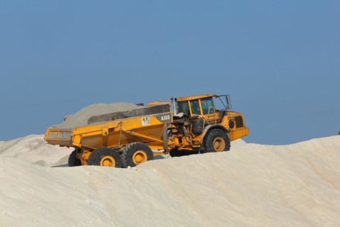 Dump truck on a salt mine for salt extraction