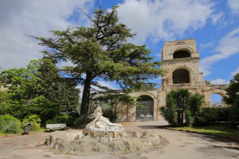 La fontaine de Niobé ornamental fountain with figure of Niobe in the Jardin d'été and Roman amphithéâtre