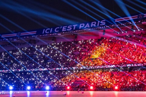 Laser show at the championship celebration of Paris St Germain at the Parc de Princes