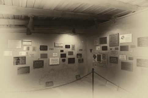 Memorial plaques in the crematorium of the camp