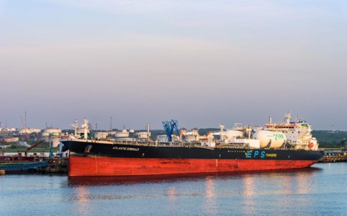 Sunrise over Gas tankers and Esso Oil Terminal