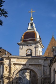 The Gallo-Roman triumphal arch Porte Noire and St John's Cathedral in Besancon