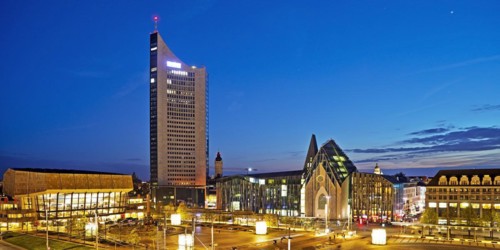City-Hochhaus with Gewandhaus and Paulinum - Aula and University Church of St Pauli
