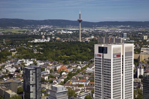 City view with television tower and opera tower seen from the Maintower
