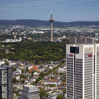 City view with television tower and opera tower seen from the Maintower