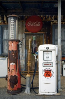 Vintage gas pump at petrol station of the General Store along the historic Route 66 in the Hackberry ghost town in Arizona