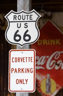 Rout 66 sign at petrol station of the General Store in ghost town Hackberry