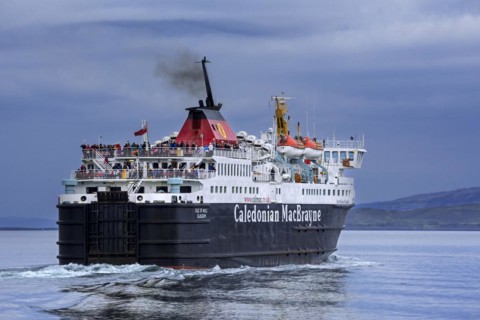 Passengers on deck of the Caledonian MacBrayne ferry boat Isle of Mull