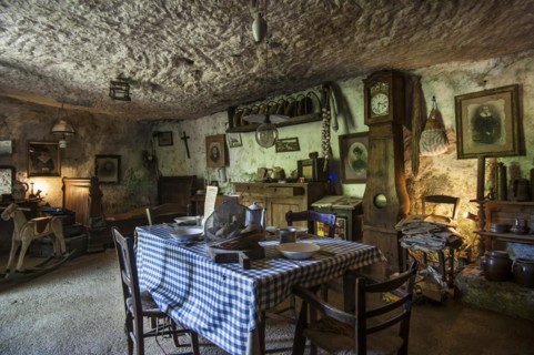 Interior of troglodyte house of the last residents of the Grottes du Roc de Cazelle at Les Eyzies