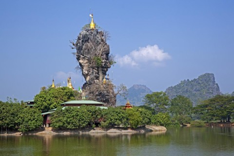 Kyauk Ka Lat Pagoda in the karst mountains near Hpa-an
