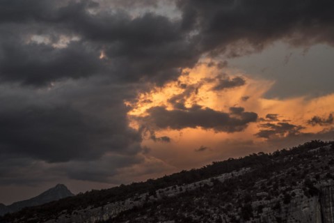 Storm clouds at sunset forming over the Gorges du Verdon