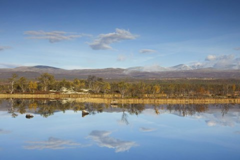 Lake in marshland of the Fokstumyra Nature Reserve in autumn