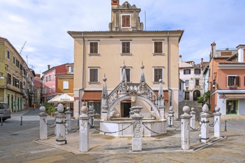 Fountain in the Old Town at the city centre of Koper