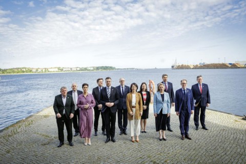 The Foreign Ministers of the Council of the Baltic Sea States appear for a family photo in Wismar