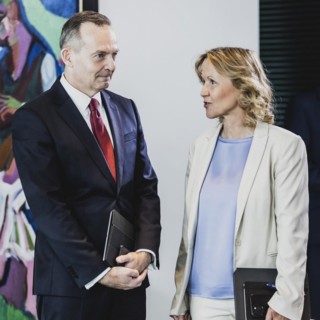 (L-R) Volker Wissing (FDP), Federal Minister of Transport and Digital Affairs, and Steffi Lemke