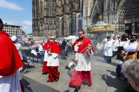 Corpus Christi procession on Roncalliplatz at Cologne Cathedral