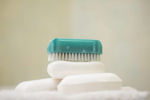 Soap and Brush Nail Cleaner in Bathroom