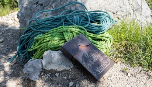 Two climbing ropes half ropes and hut book