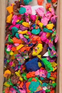 Dry colorful play dough in smal pieces