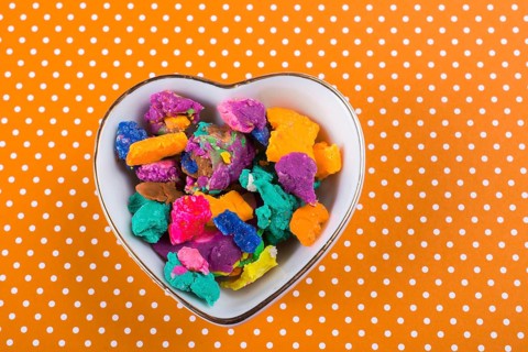 Dry colorful play dough in smal pieces