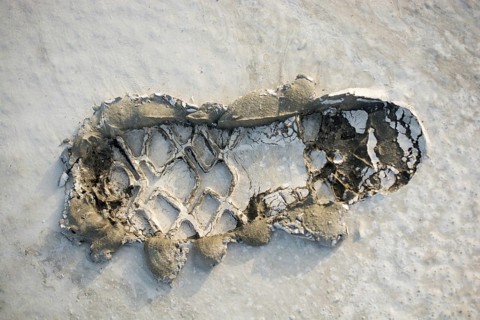 Footstep pattern seen on a concrete background