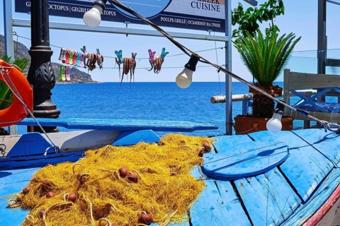 Outdoor installation of traditional fisherman's boat