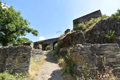 Details of the hilltop castle Schmidtburg built in the 9th century in the Hahnenbach valley near Schneppenbach in Hunsrueck
