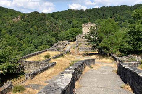 Details of the hilltop castle Schmidtburg built in the 9th century in the Hahnenbach valley near Schneppenbach in Hunsrueck