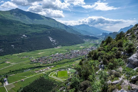 View of the Sarca Valley with the village of Dro