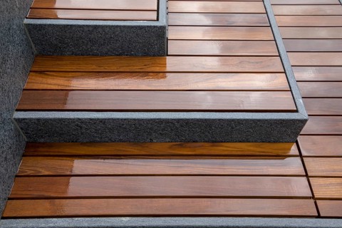 Wood Staircase with Granite Stone