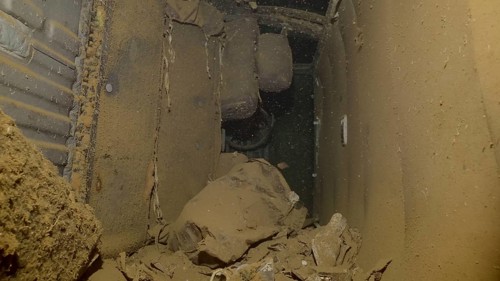 Interior of car lying inside cramped hold of ferry Salem Express shipwreck