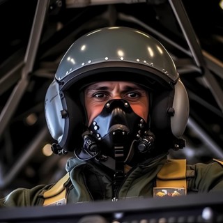 Young proud pilot sits in a fighter plane