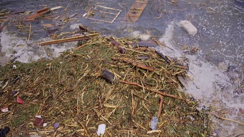 Window frame of house and other drifting debris has reached Black Sea beaches in Odessa