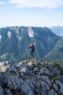Mountaineer on a ridge path