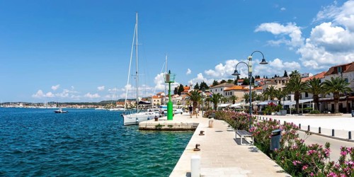 Promenade and Marina on the Mediterranean Sea Holiday Panorama in Rogoznica