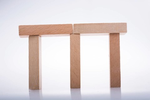 Wooden Domino Blocks in a line on a white background