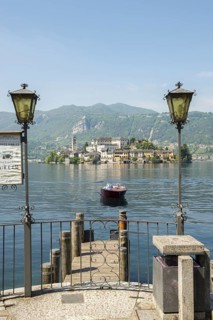 Port with View over San Giulio Island on Lake Orta