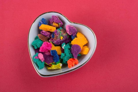 Dry colorful play dough in smal pieces