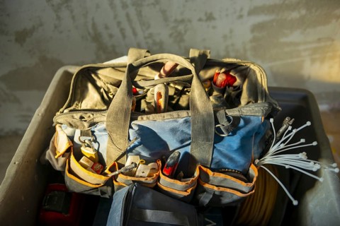 Bag with Woork Tools and Sunlight in Switzerland