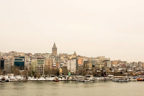 View of the Galata Tower from the Golden Horn of Istanbul