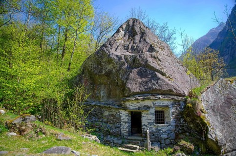 Old Cheese Cellars Under a Big Rock in Ticino