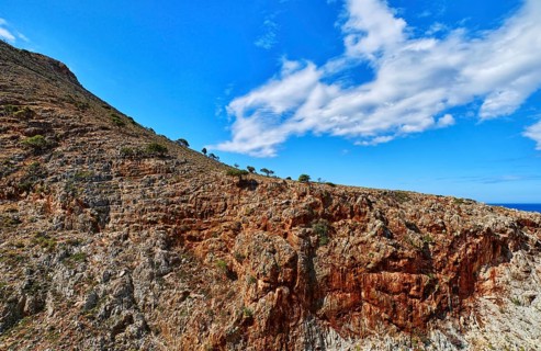 Beautiful wild red cliffs against clear blue sky
